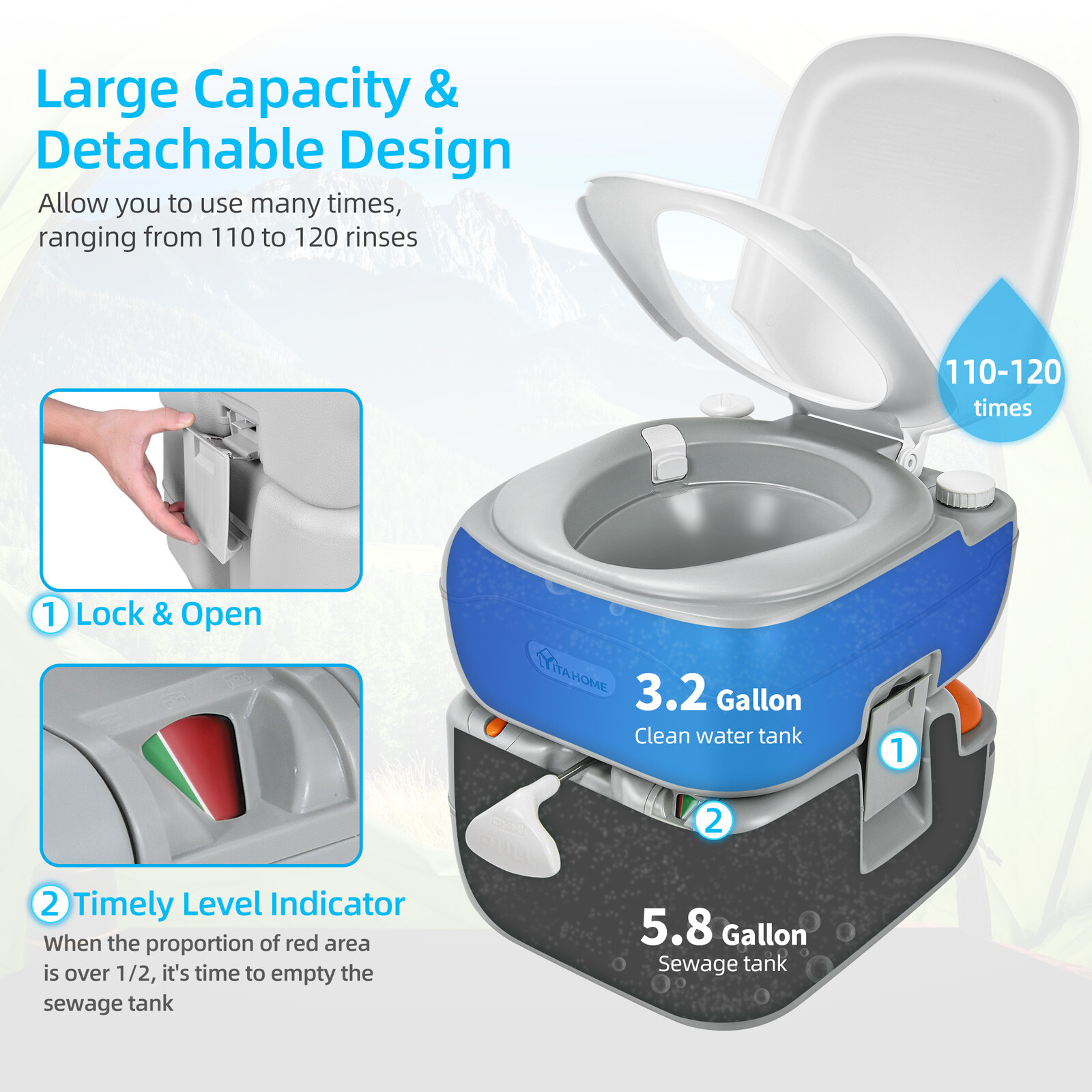 5.8 GAL Portable Toilet & 17L Portable Sink w/ Hand Sprayer for Outdoor Camping