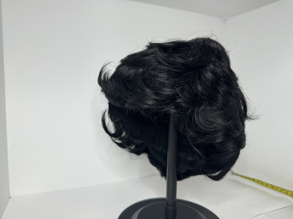 Wig Stand Head Mushroom Holder And Black Pixie Cut Wig