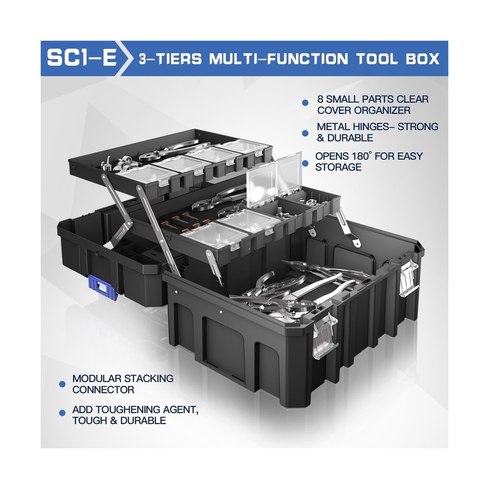 4 Tier Stackable Rolling Tool Box with Wheels | Modular Tool Organizer Box St...