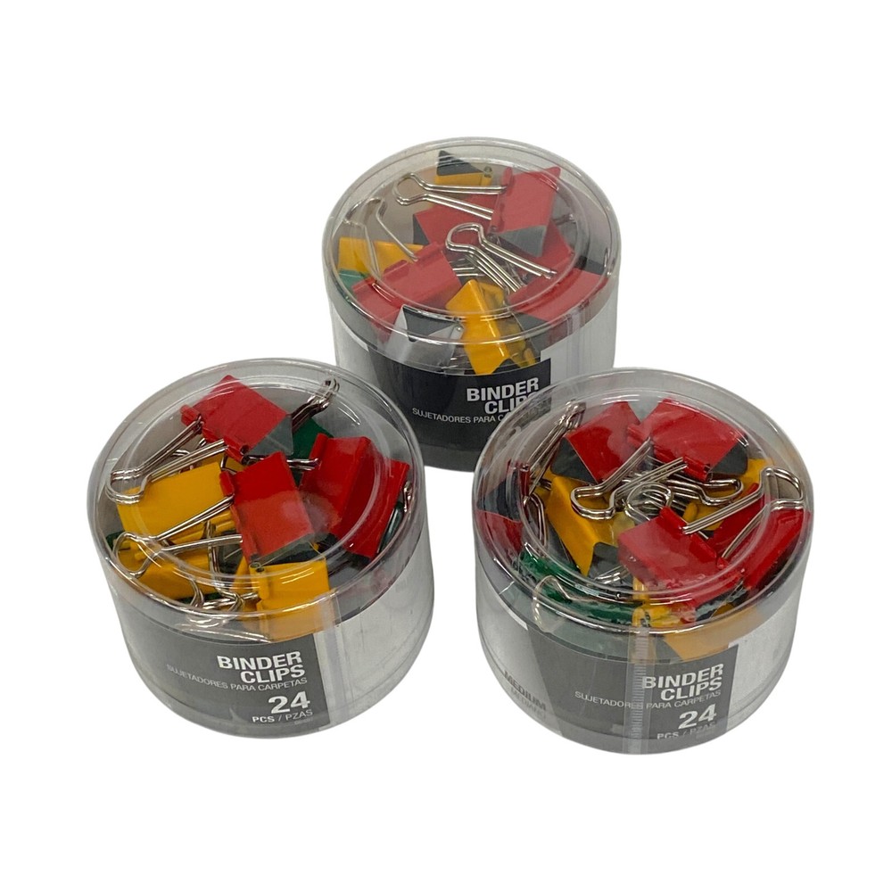 Binder Clips 274476 Medium 5/8 in Capacity, Assorted Colors, 24 Per Box, 3 Boxes