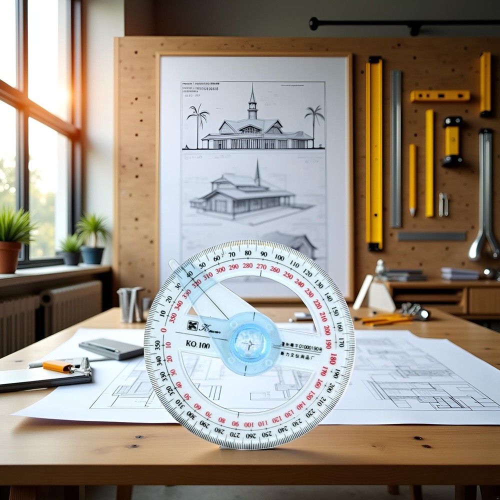 Blue 360 Degree Angle Measure Circle Protractor Plastic Drafting Ruler