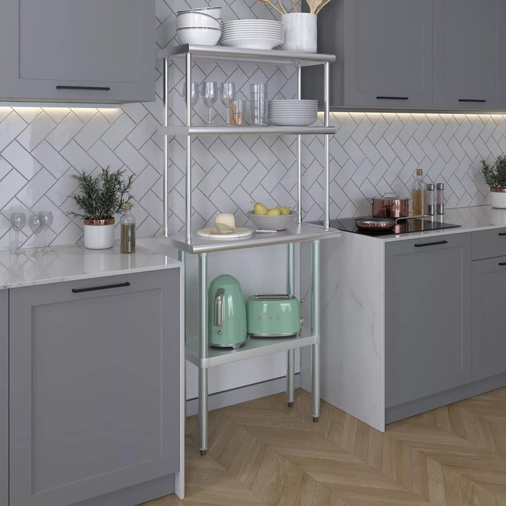 Heavy Duty Kitchen Prep & Work Stainless Steel Table w/ Double Overshelf