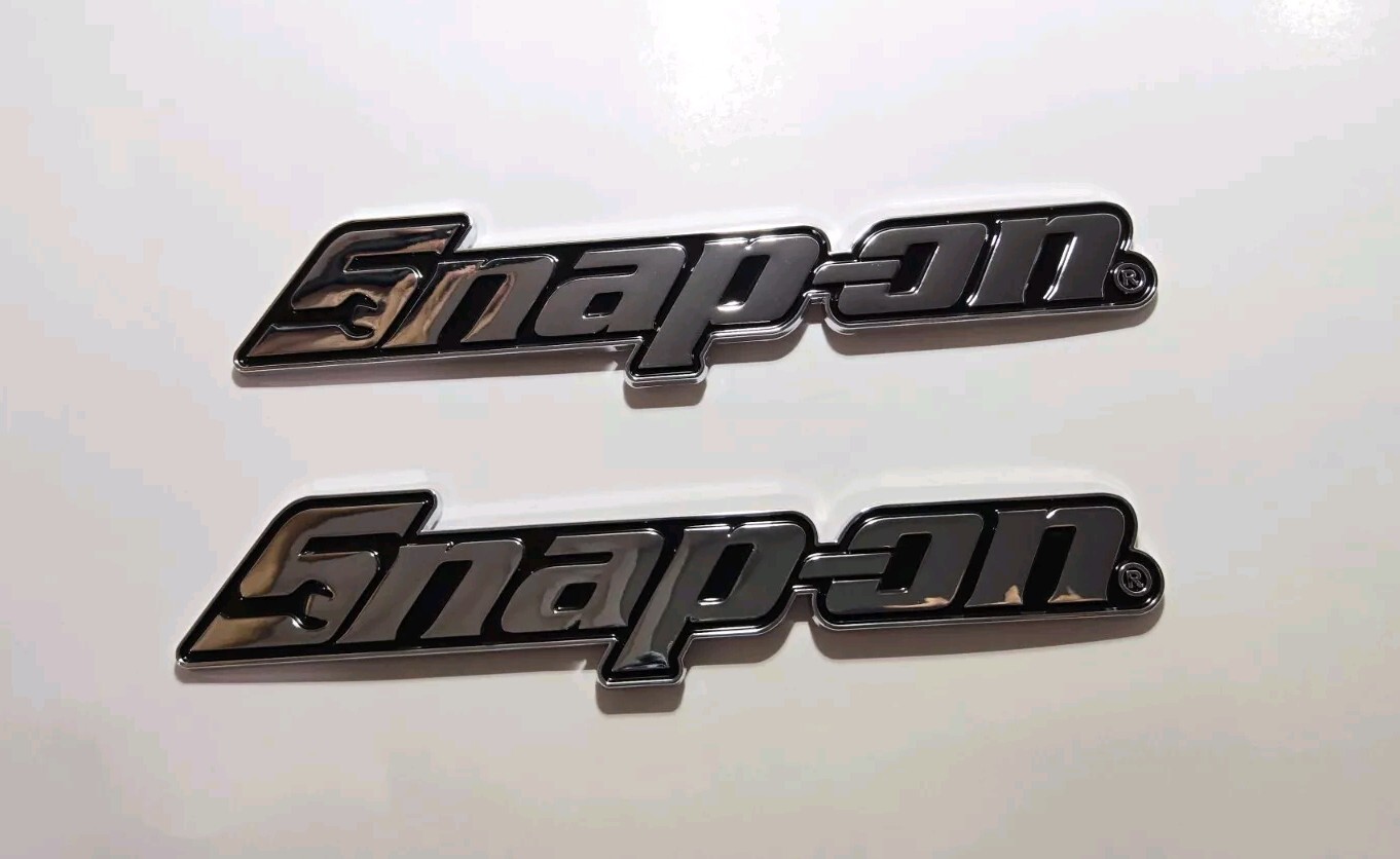 2PK SNAP ON TOOL BOX LOGO EMBLEM Chrome Plastic Badge Decal 8"+ 3 Red Drivers !!