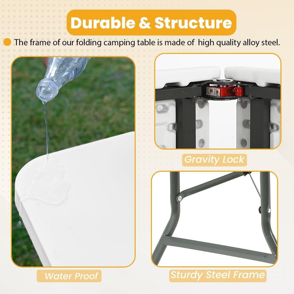 NEW 6FT Folding Table Portable Fold in Half Picnic Party Table Handle White