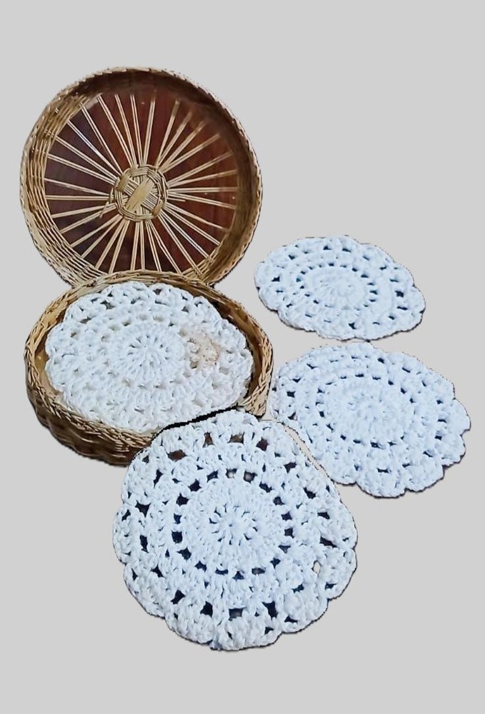 White round vintage crochet doilies, unsigned.