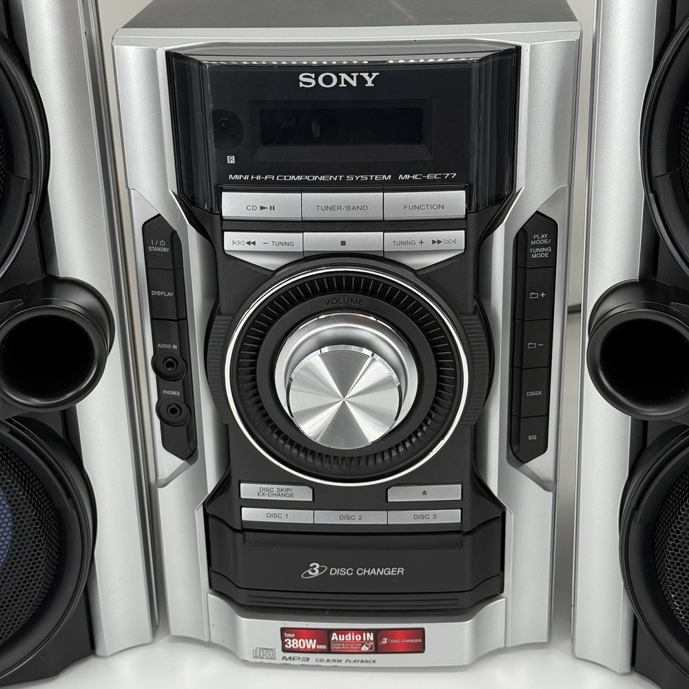 Sony MHC-EC77 3 CD Changer Mini Hi-Fi Component System W/ Speaker Pair TESTED