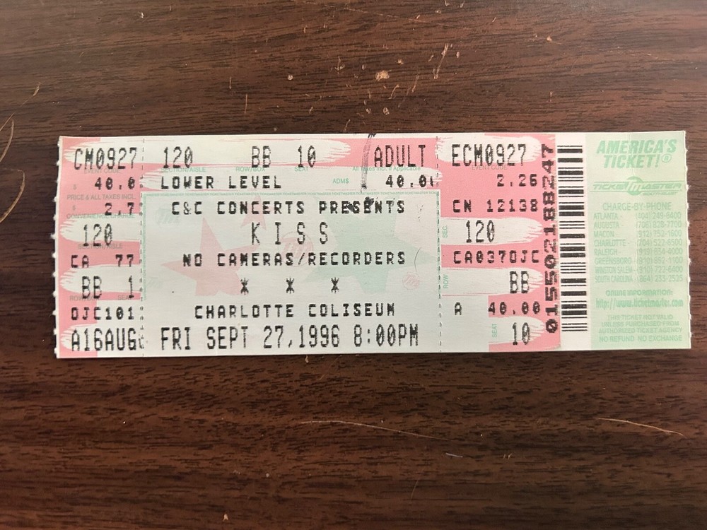 KISS FULL Ticket  Charlotte Coliseum North Carolina 9-27-1996 C&C Concerts