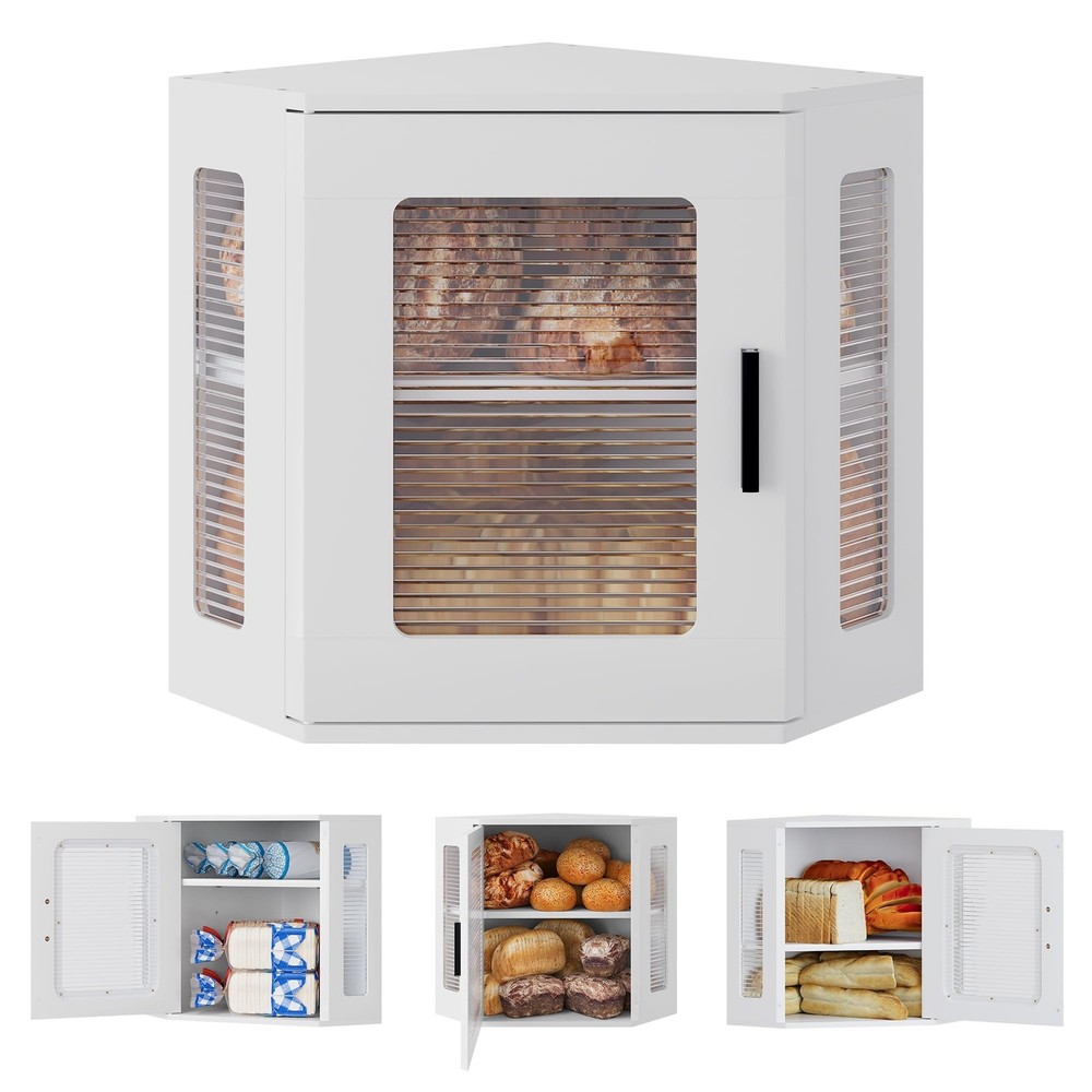 TQVAI Corner Bread Box for Kitchen Countertop, Solid Wood Double Layer Large ...