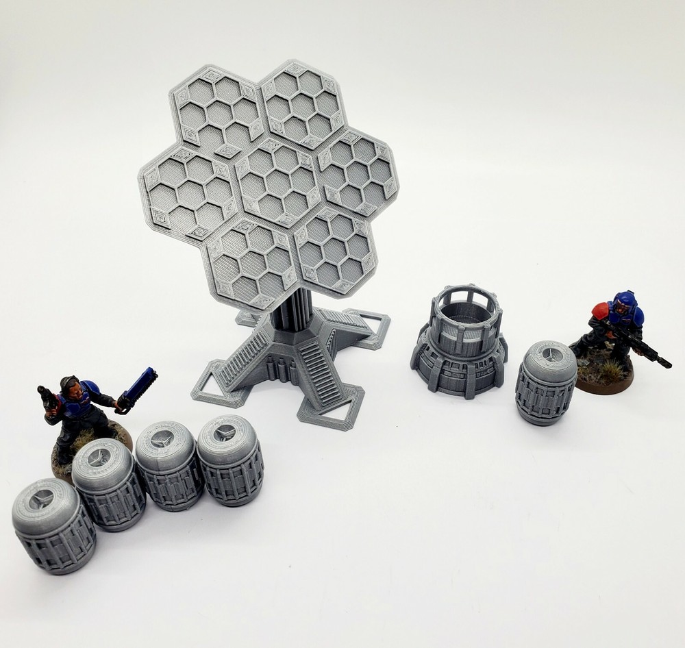 3d Printed Terrain Solar Array w/Energy Cells for Tabletop Gaming. 3D Wargaming