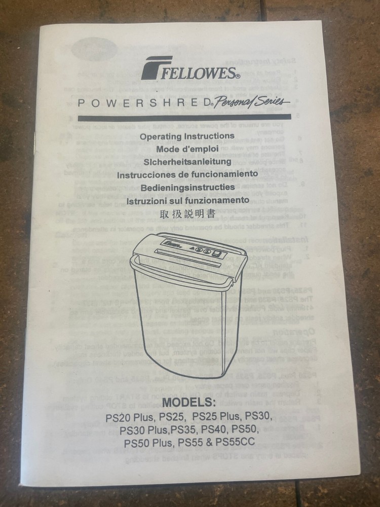 FELLOWES Powershred Personal Series Operating instructions Manual