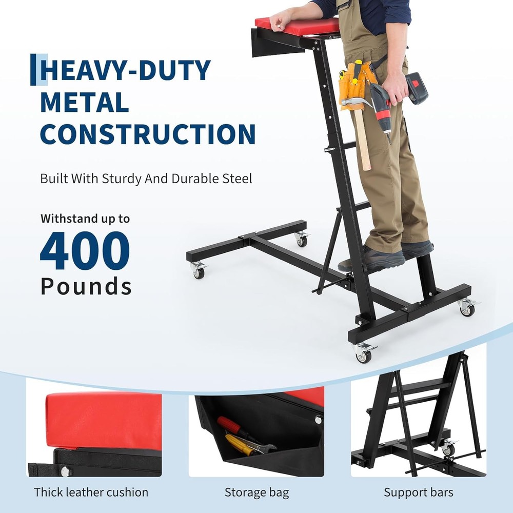 Foldable Automotive Topside Creeper Adjustable Height Movable Ladder 400Lbs