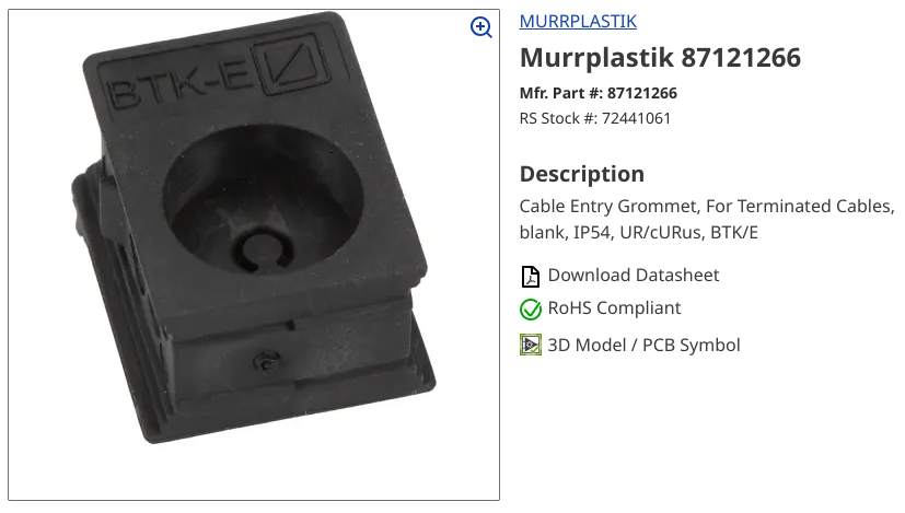 Murrplastik BTK/E cable entry grommet gland blank used