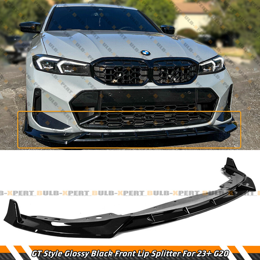 GT Style Gloss Black Front Bumper Lip Kit For 2023-24 BMW G20 M340i 330i M Sport