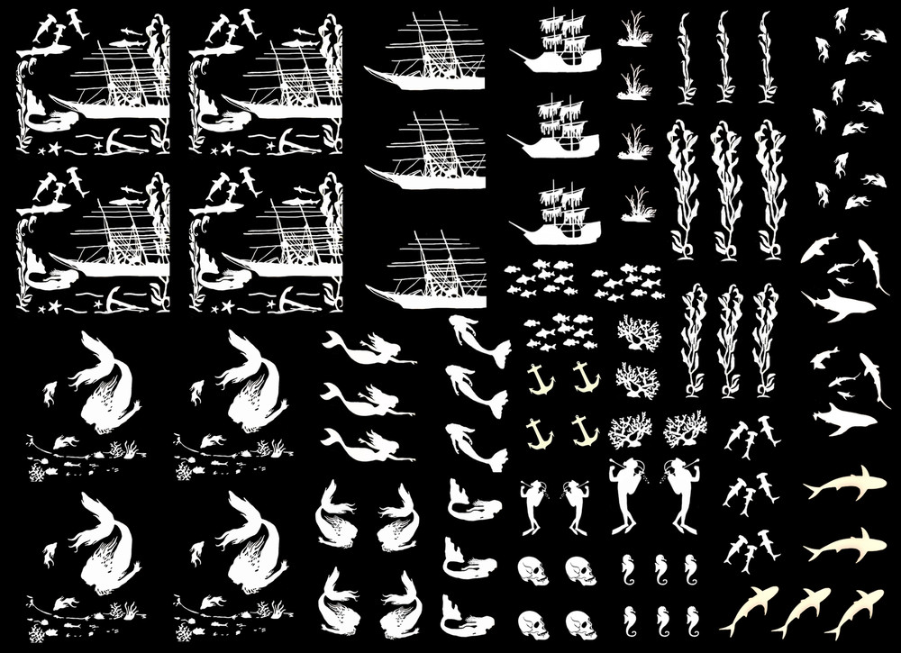 Ocean Rapture 78 pcs White Fused Glass Decals