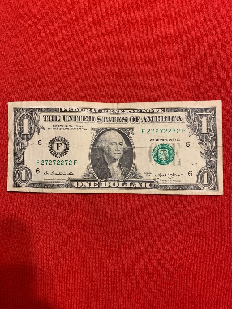 Fancy Serial Number Binary Note 2013 Series $1 Well Circulated F27272272F