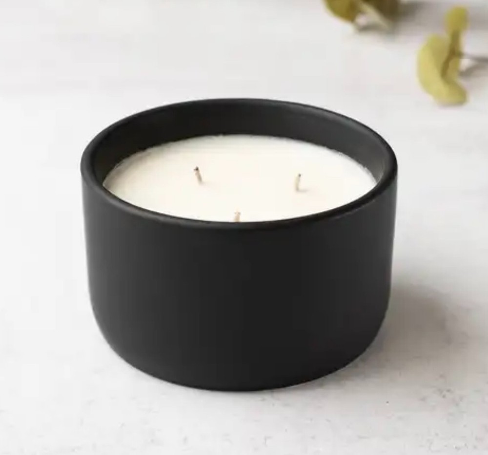 4pcs, 22oz 3-Wick Ceramic Jar with Bamboo lid