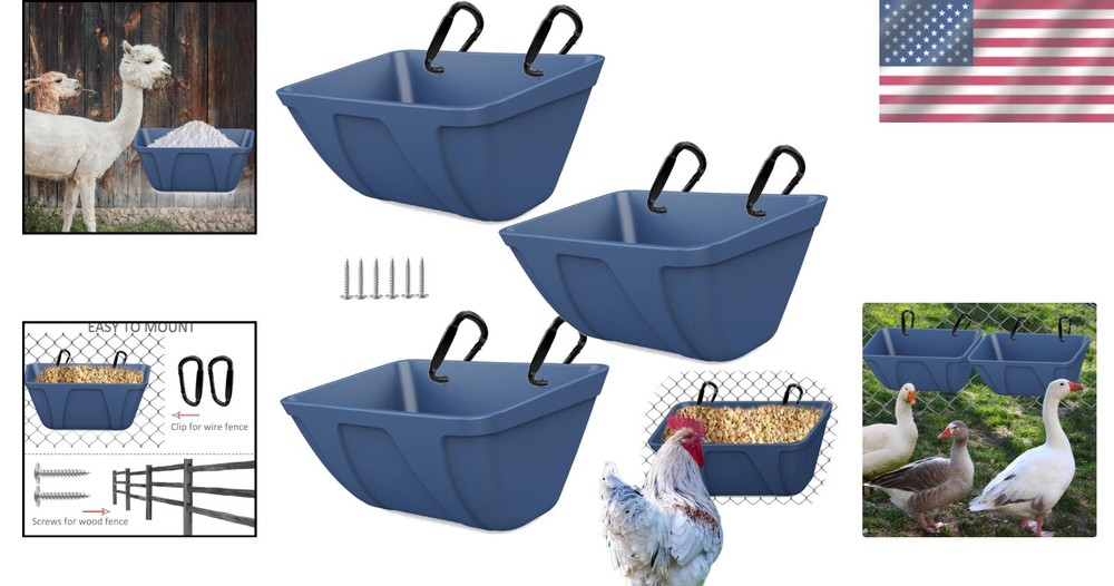 Plastic Hanging Feed Trough for Chickens, Ducks & Goats – Easy Install 3-Pack