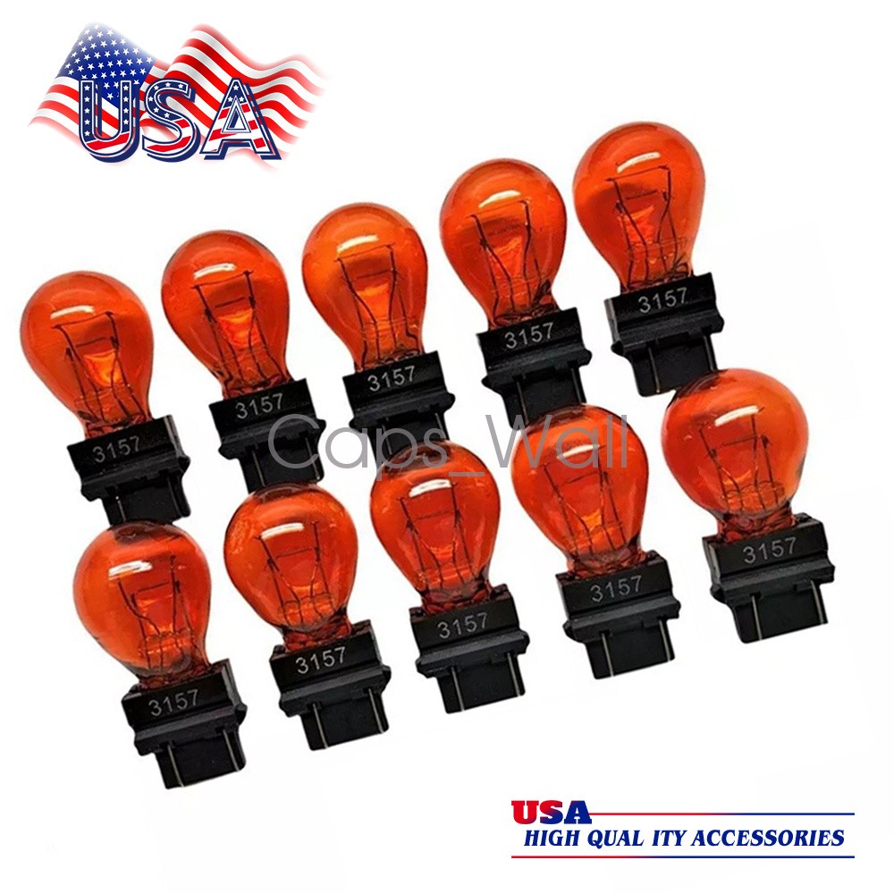 10Pcs Amber Turn Signal Parking DRL Light Bulbs 3157 USA