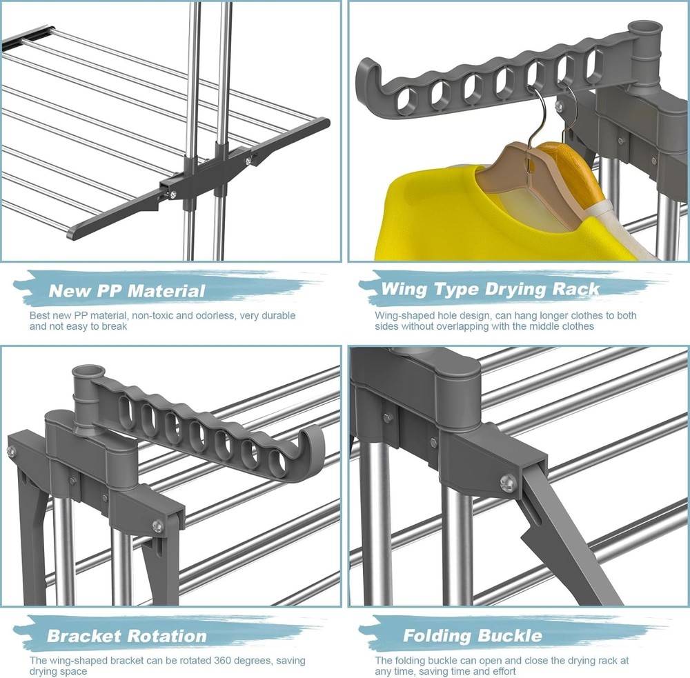 Foldable Stainless Steel Clothes Drying Rack - 3 Tier