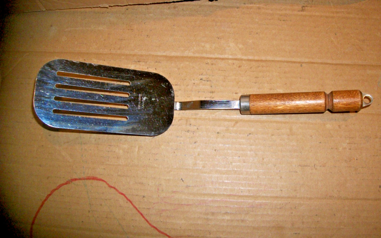 Vintage Bonny Slotted Spatula 13 3/8" Long Metal Blade - Wooden Handle-USA
