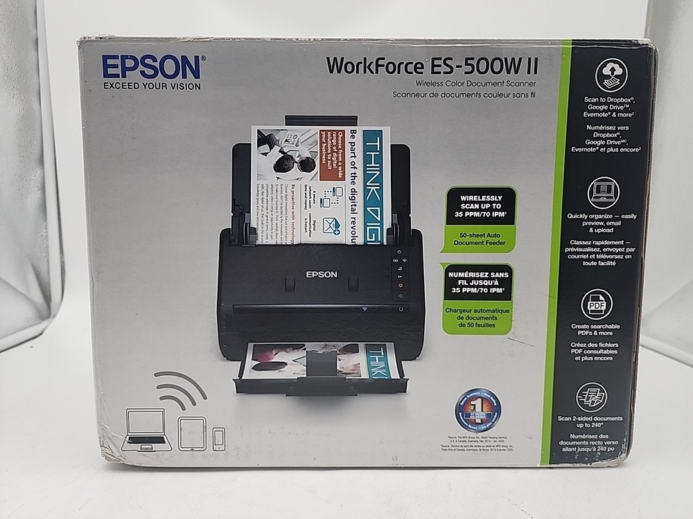 Epson WorkForce ES-500W II Wireless Duplex Document Scanner Open Box Complete