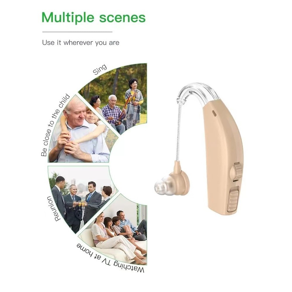 1Pair Rechargeable BTE PSAD Hearing Aids Loss Amplifiers Noise Reduction