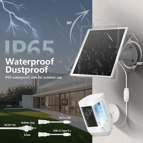 6W Solar Panel Charger for Outdoor Security Cameras. Micro USB/USB white-1Pack