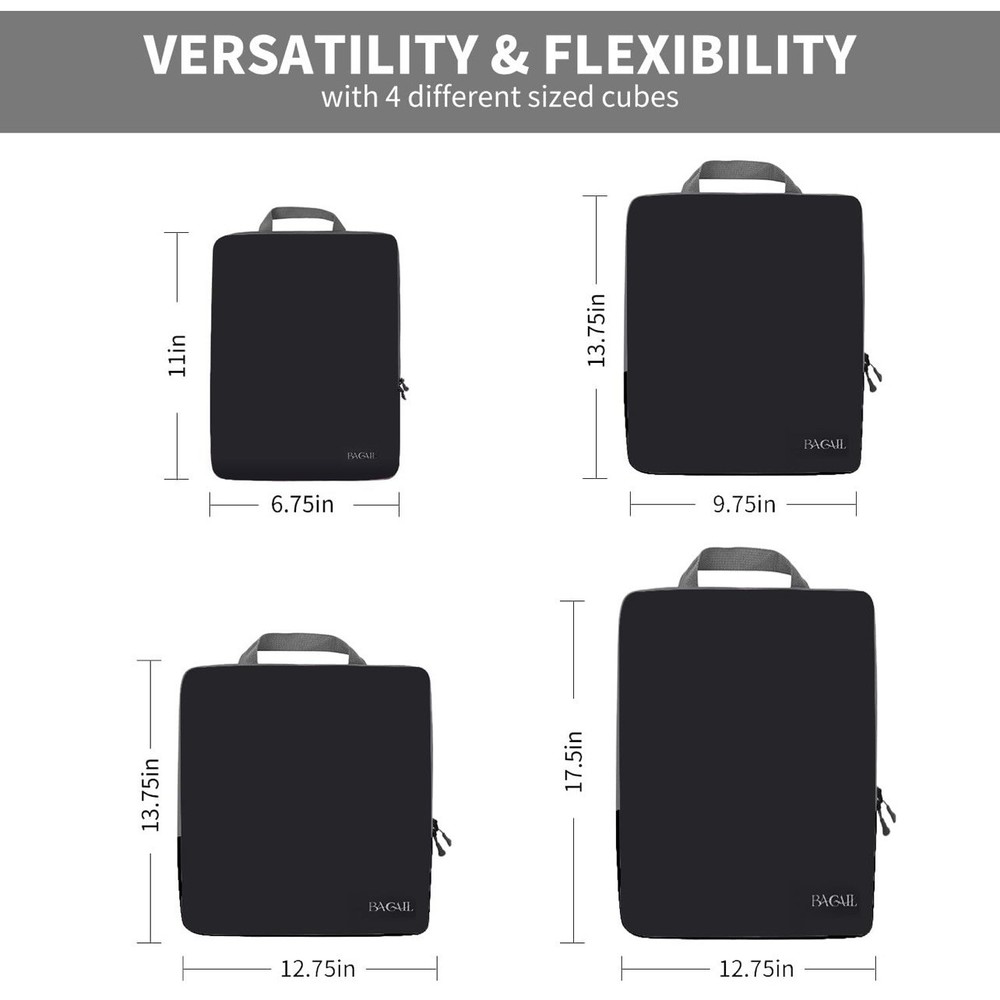 BAGAIL 4 Set Compression Packing Cubes Travel Accessories Expandable Pack