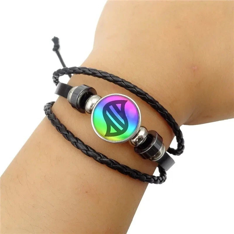 Pokemon Mega Evolution Stone Snap Weave Leather Adjustable Bangle Charm Bracelet