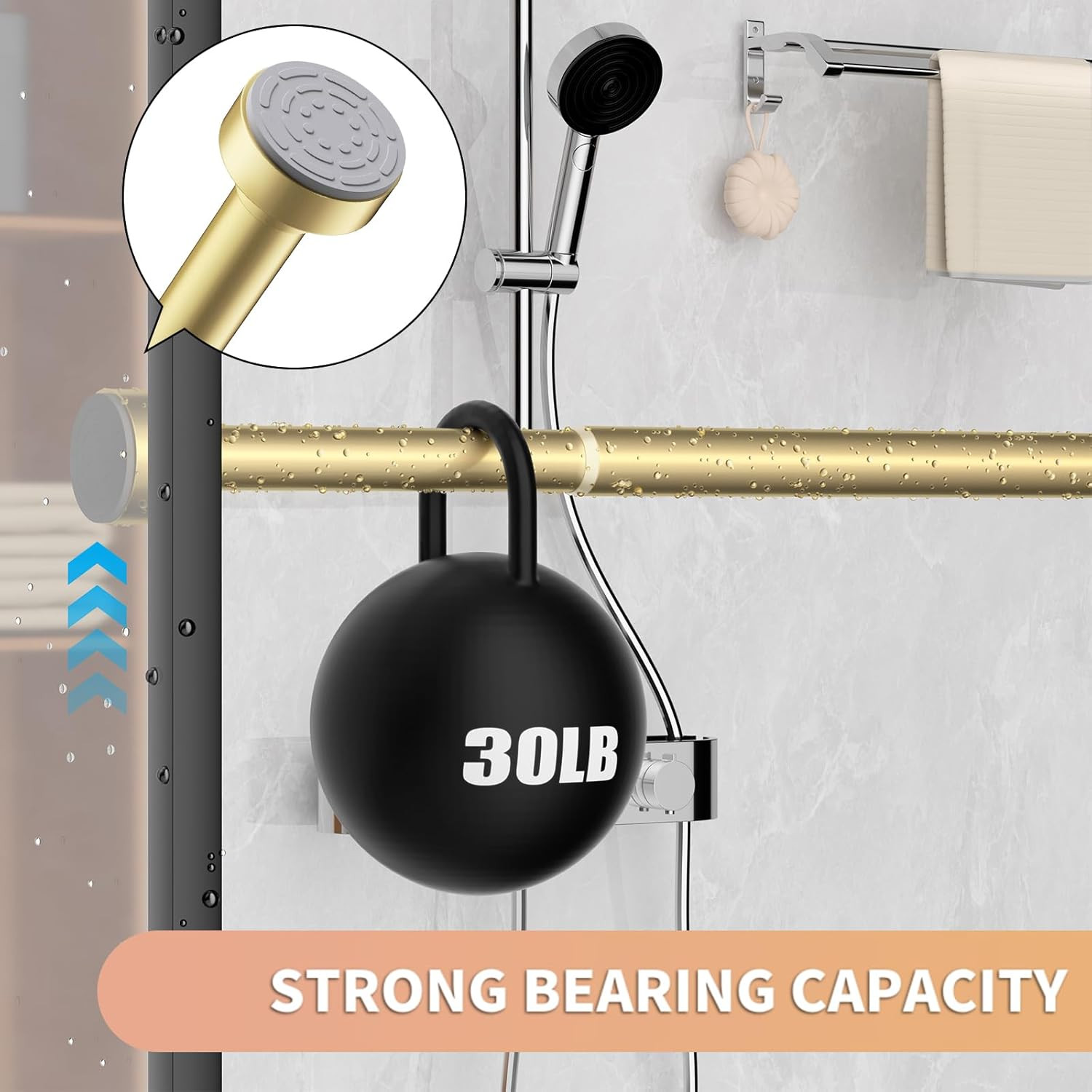 Gold Shower Curtain Rod 34-82 Inches(2.8-6.8Ft) Never Rust Adjustable Shower Rod