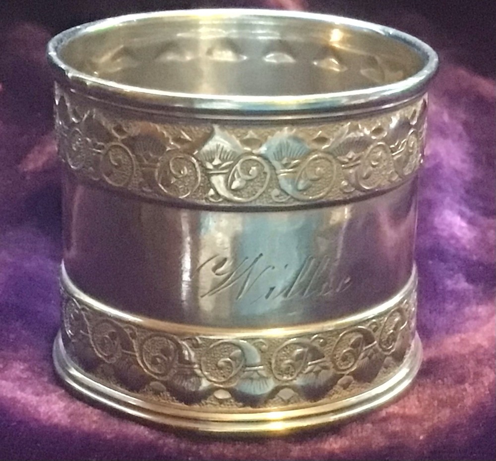 Gorham Sterling Silver Napkin Ring Serviette Holder Engraved Willie Date 1883
