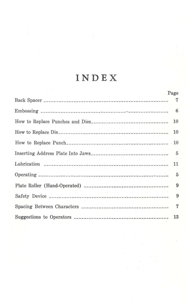 Instructions For Operating Class 6200 Graphotype Owners MANUAL