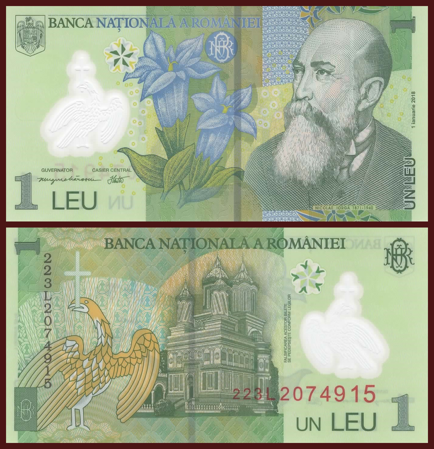 Romania 1 Leu Banknote, 2022, P-117n, UNC, Polymer