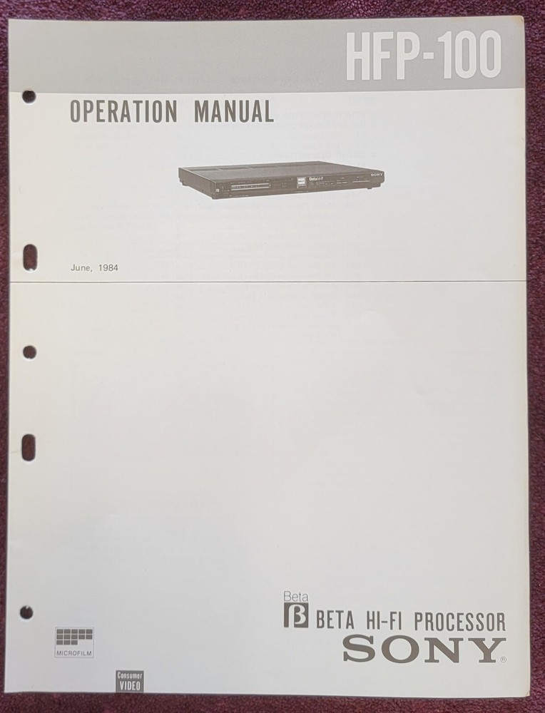 Sony HFP-100 Beta Processor OEM Owners / Operators Manual * VERY GOOD CONDITION