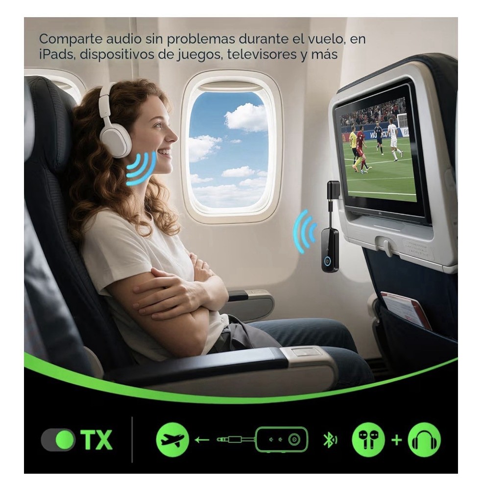 Bluetooth 5.4 Dual Pairing Transmitter Receiver 3.5mm Audio Adapter Black