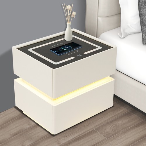 Smart Nightstand W/ Tri color sensor light+Wireless Charging+USB Bedside Table
