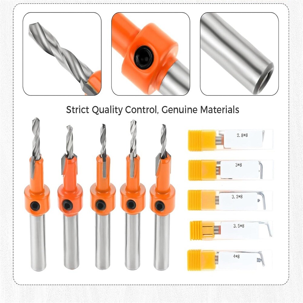 5 x Adjustable Countersink Drill Bits Set For Home Repairs Craftsmanship DIY