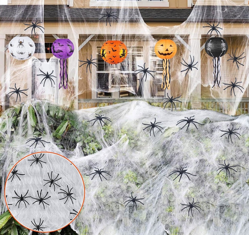 Halloween Decorations Paper Lantern Round x 10 + Spiders + Web | 8'' & 10''
