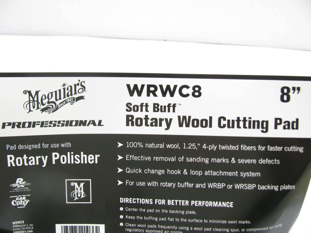 Meguiars WRWC8 Soft Buff Rotary Wool Cutting Pad, 8 Inch