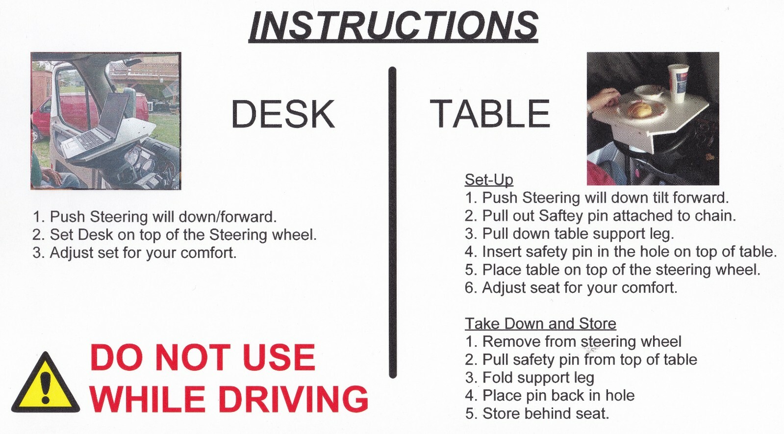 Big Rig Truck Steering Wheel Desk Table Laptop Meals Work Area *not for car*