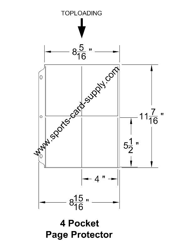 100 - 4 Pocket 3.5 x 5.25 Photo Postcard Protector BCW Pro4T fit 3 ring binders