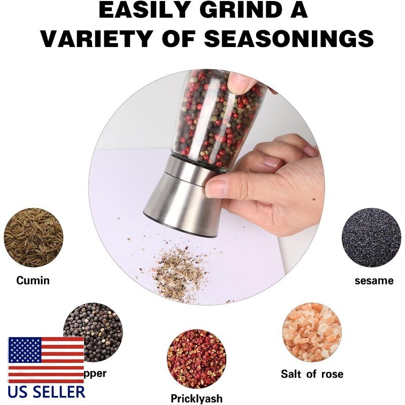 1PC Salt and Pepper Grinder Set Adjustable Coarseness Mills Glass Refillable