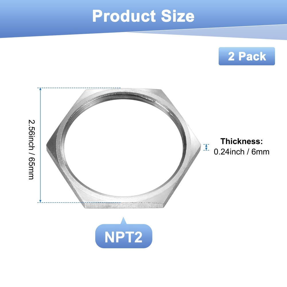 2-Pack Cast Pipe Fitting Hex Locknut, NPT2 Female Thread Hex Locking Nut