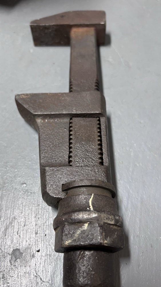 Vintage Adjustable Pipe Wrench solid steel Handle Collectible Iron Tool