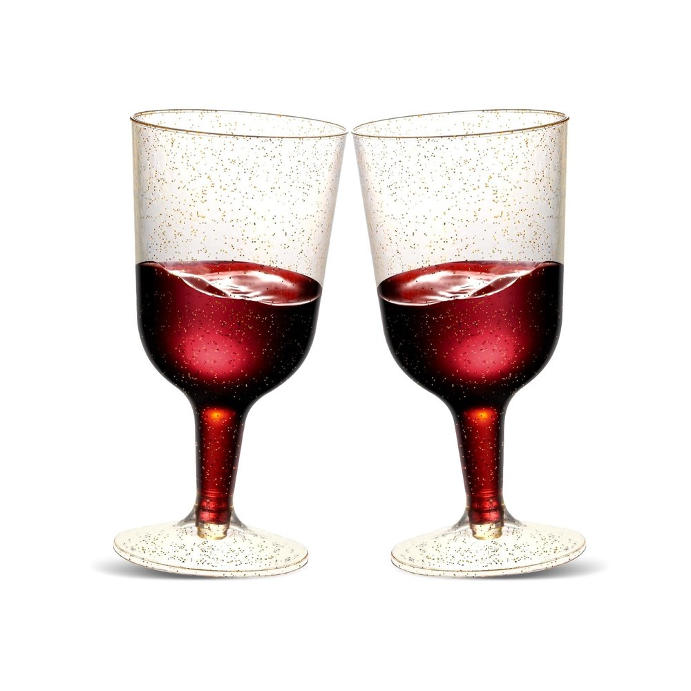 30 Pack 6oz Plastic Wine Glasses – Disposable Gold Glitter Mini Stemware w
