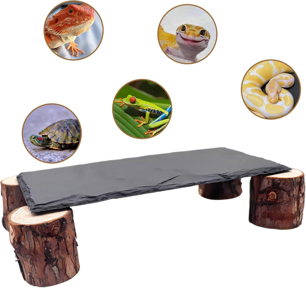 Bearded Dragon Basking Platform & Reptile Hide Slate Rocks Tank Accessory