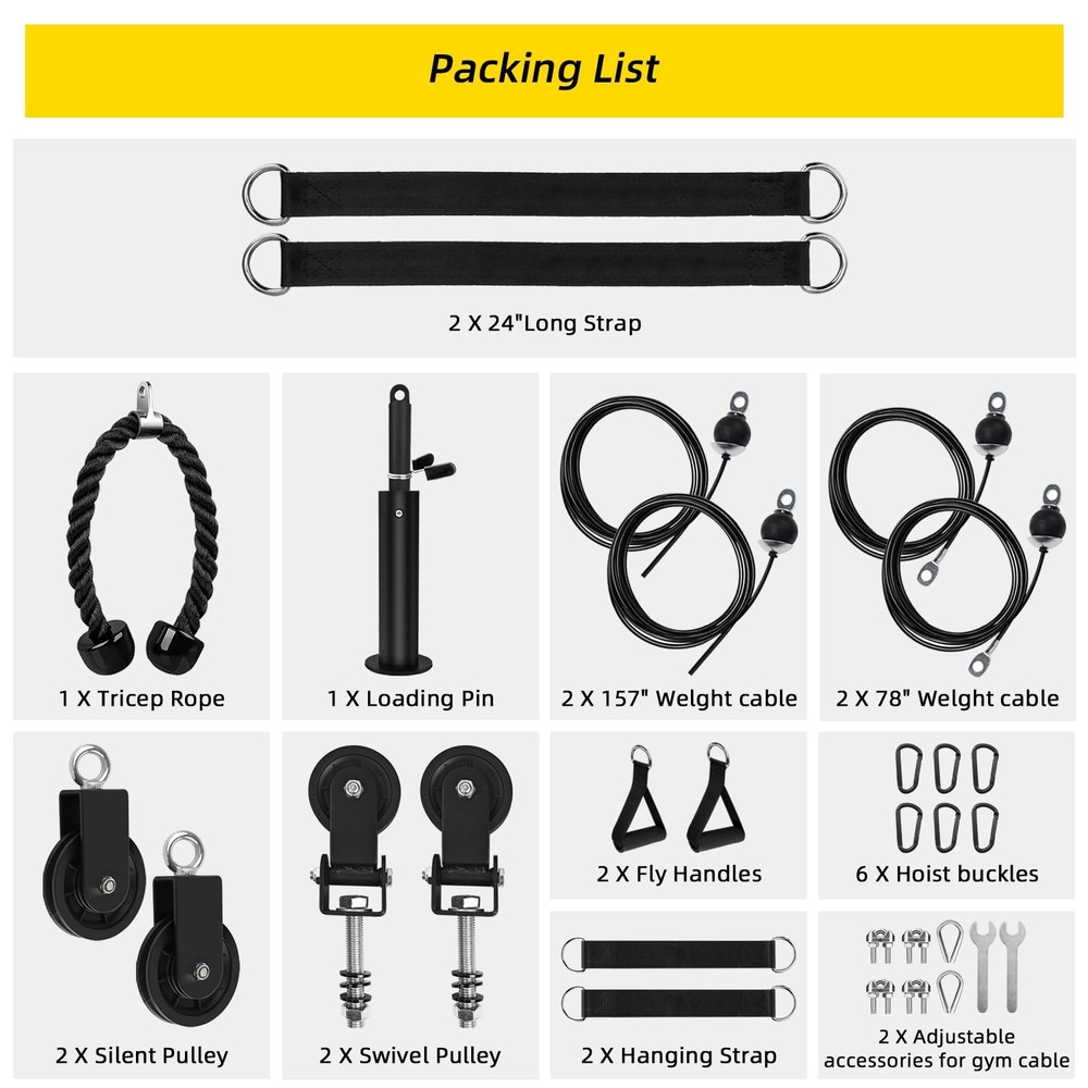LAT Pulldown Pulley System for Home Gym Cable Machine Pulley Attachment Set P...