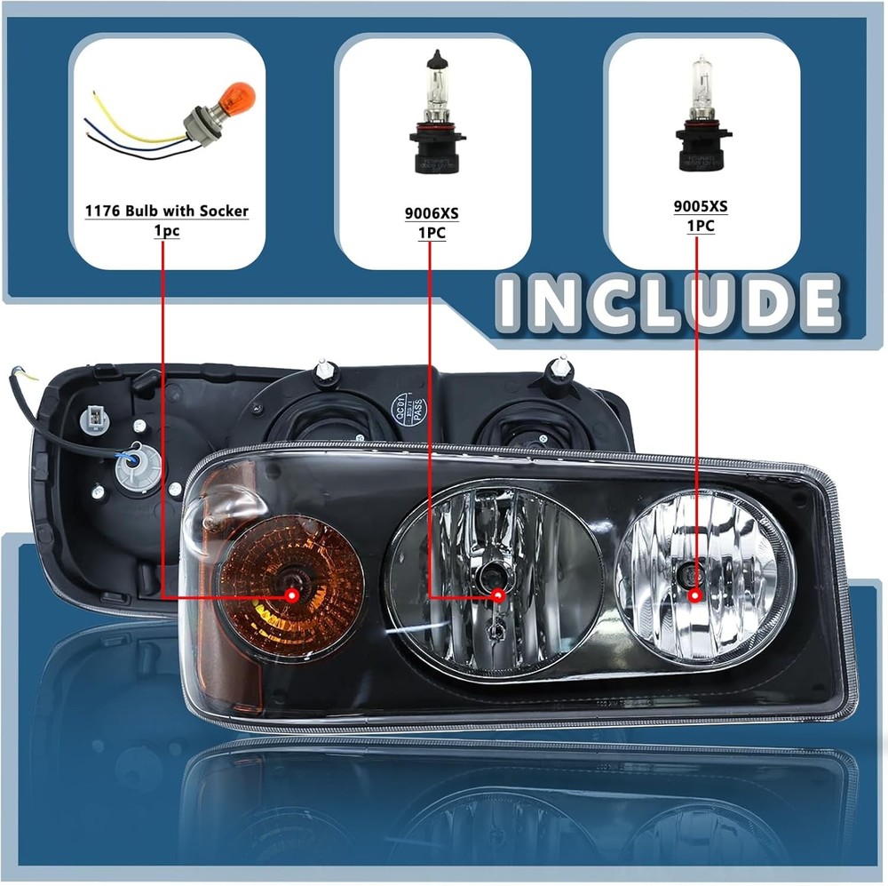 Mack Granite GU713 Headlight Assembly Halogen Pair