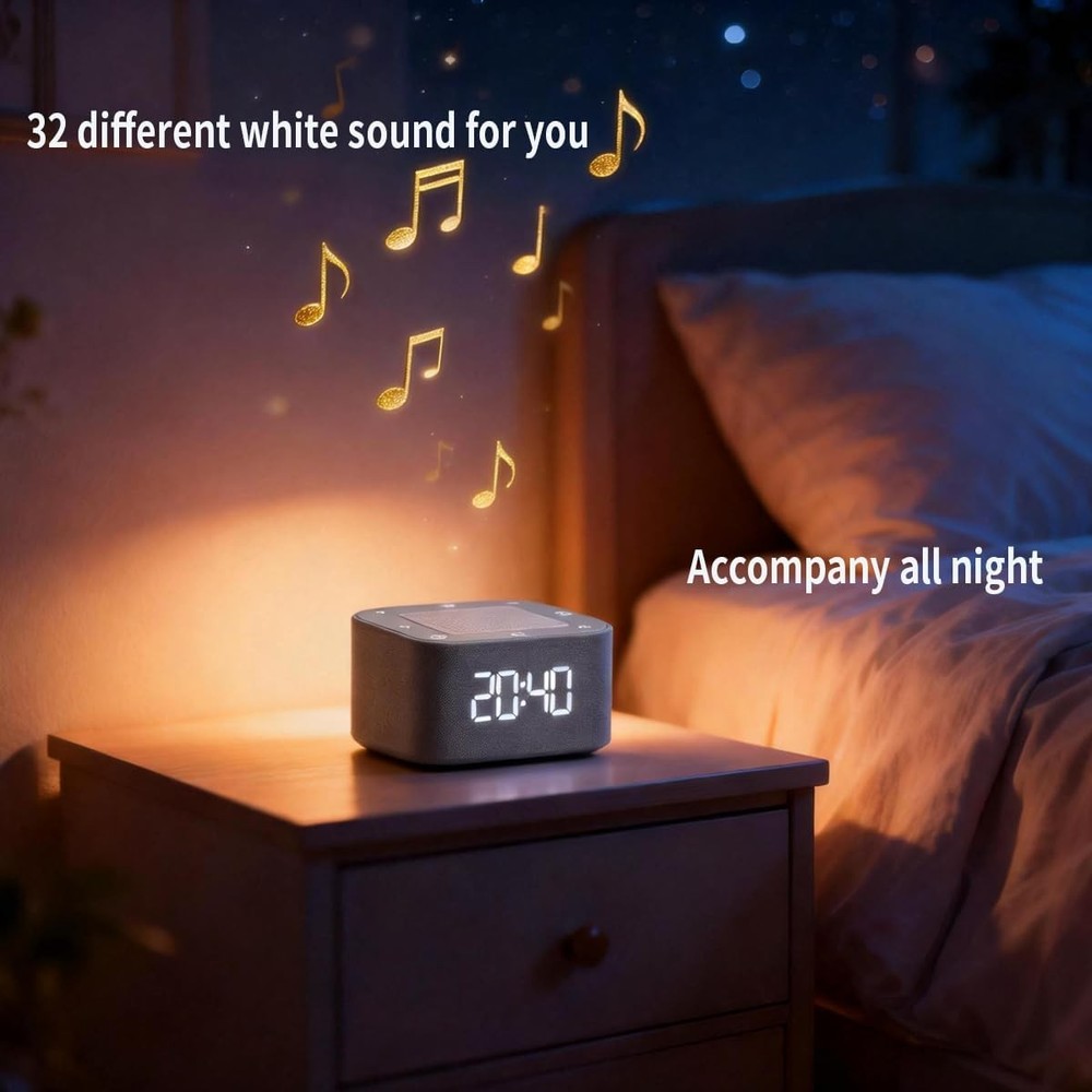 Smart White Noise Machine with Bluetooth & Digital Clock 32 Sounds for Sleep