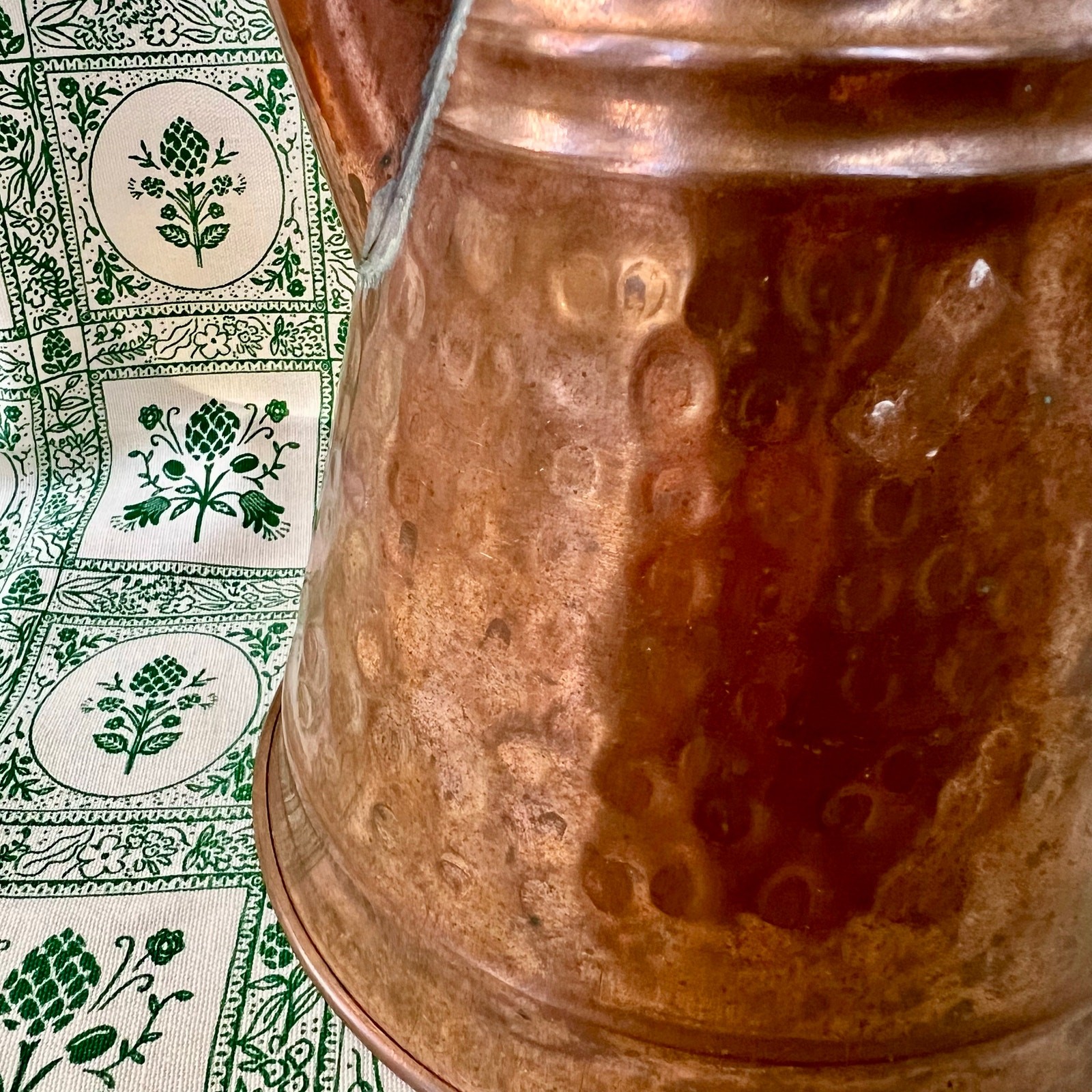 Vintage 1950s Hammered Copper Pitcher Jug Brass Handle Rustic Kitchen Decor